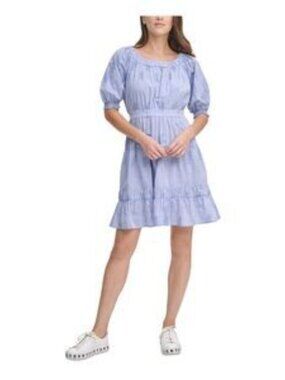 DKNY Women's Blue Smocked Fit & Flare Dress – New with Tags